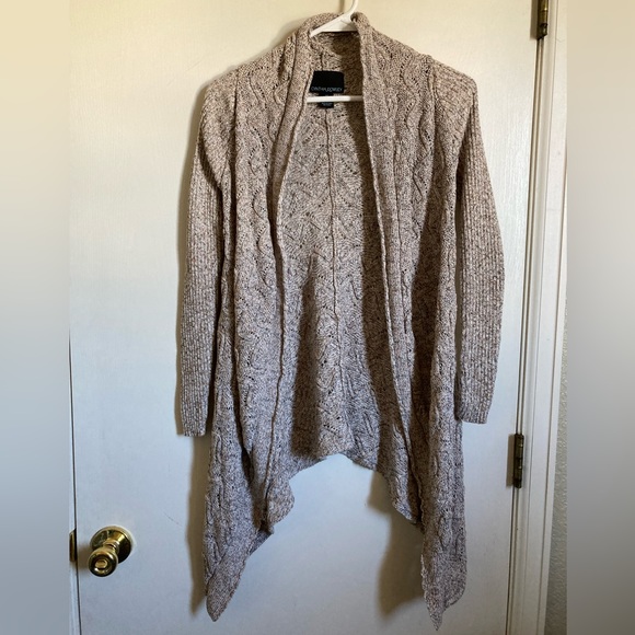 🌞Cynthia Rowley Tan Multicolored Ribbed Knit Waterfall Open Cardigan Sweater #P - Picture 1 of 8
